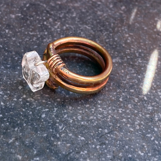 Brass and Quartz gemstone Butterfly Ring