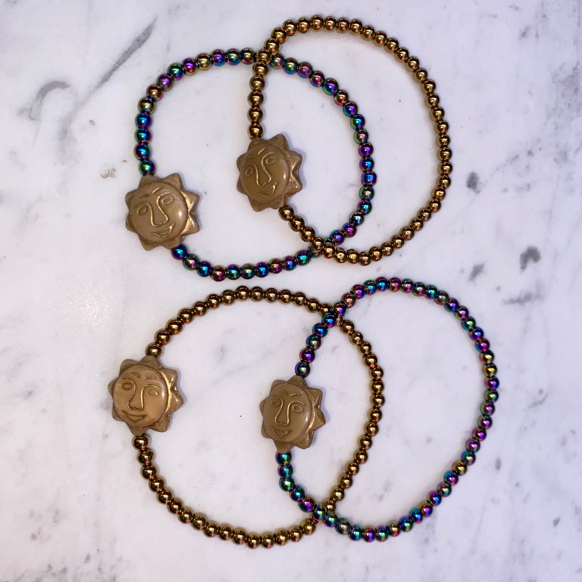 Hematite stretch Bracelets with Gemstone Sun - Main Image