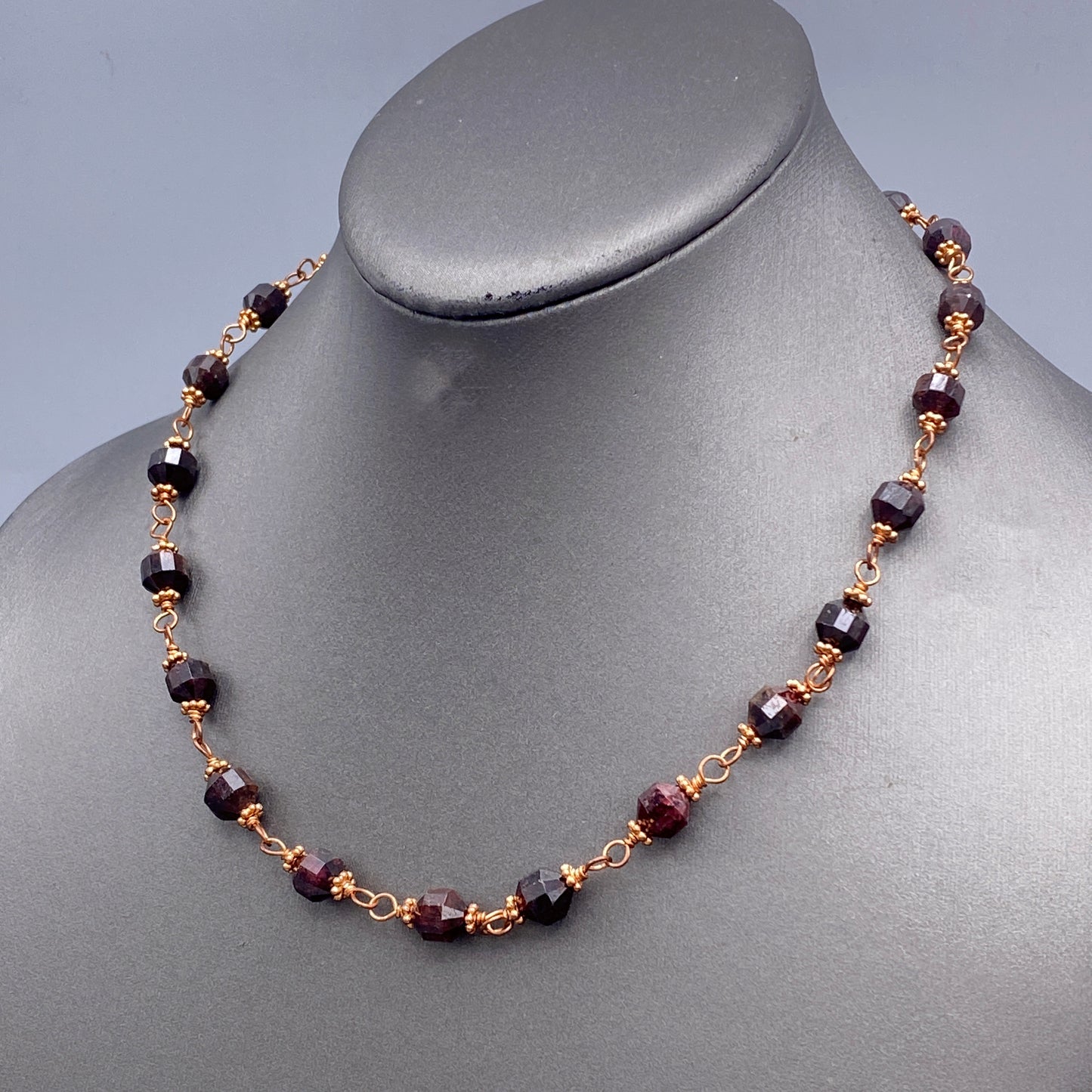 Garnet gemstones and copper chain Necklace