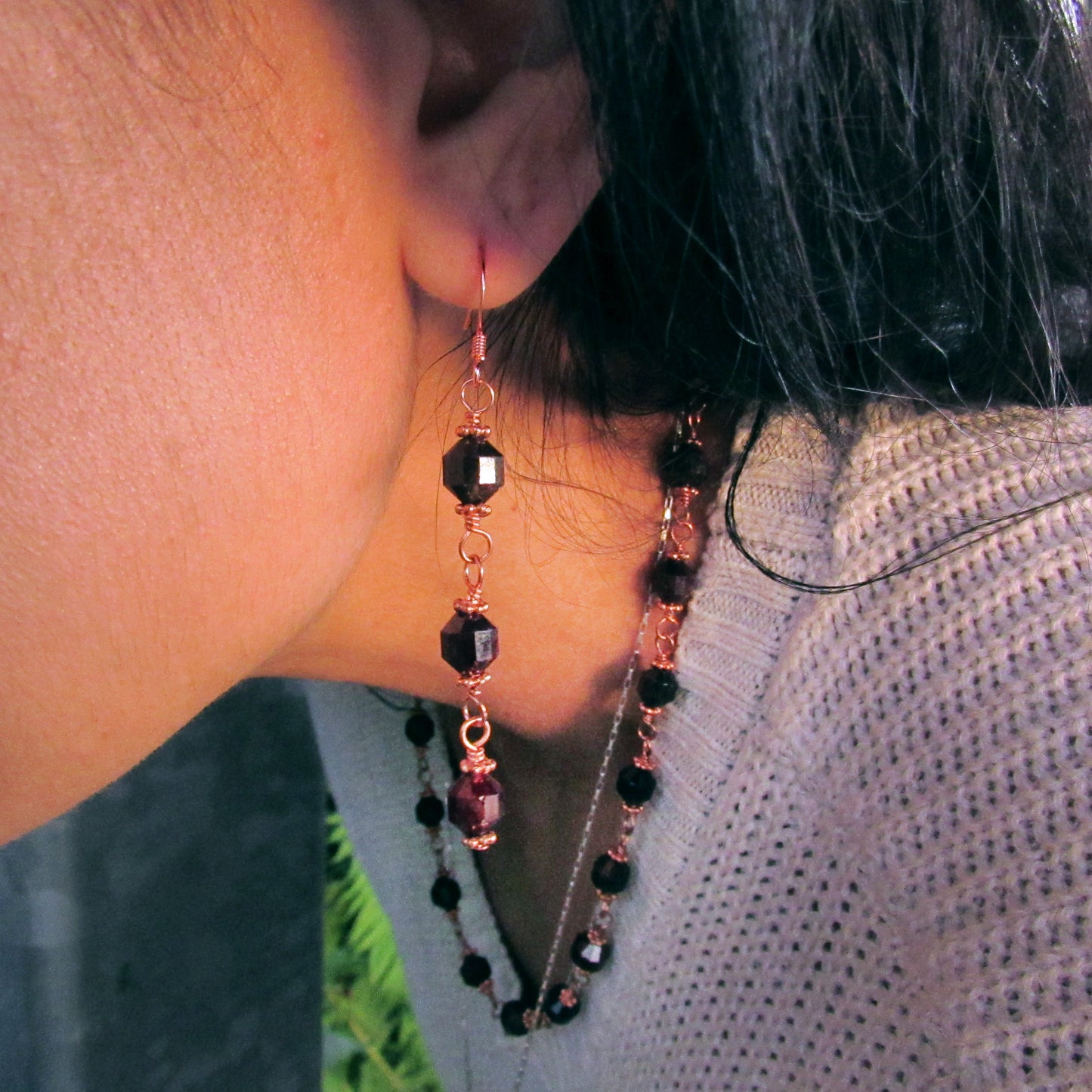 Garnet and Copper Dangle Earrings