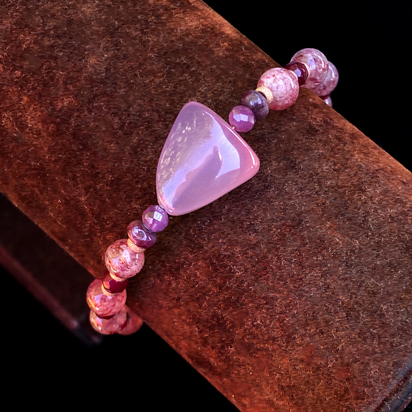 Chalcedony, Cherry Quartz, Garnet, and pink Tourmaline gemstone bracelet