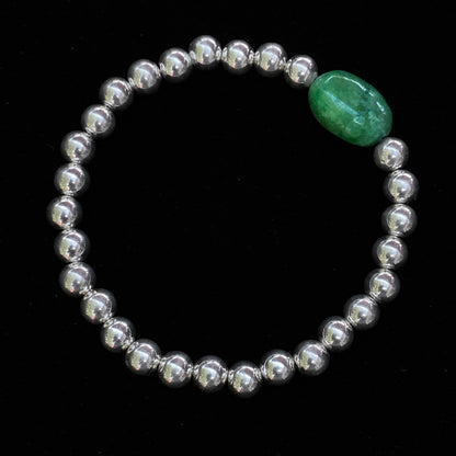 Vintage Silver Bead with Emerald gemstone bracelet