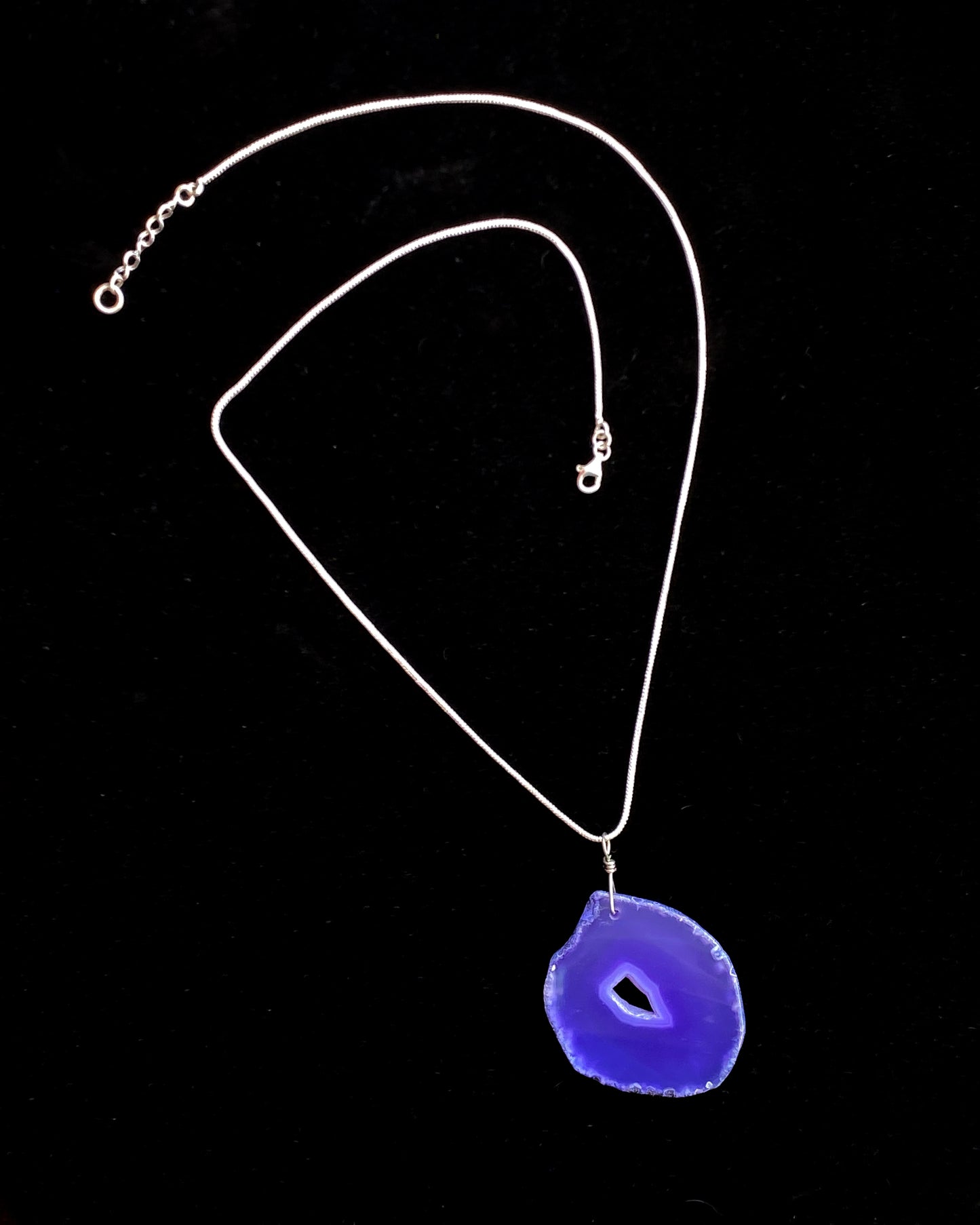 Sterling Silver chain with a Purple Agate slice pendant