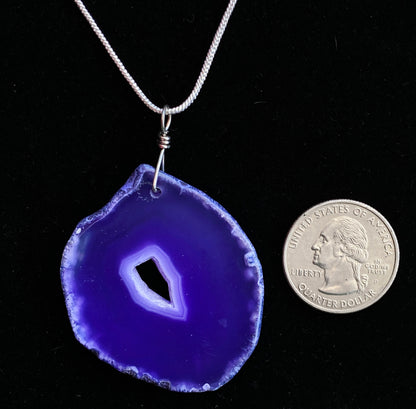 Sterling Silver chain with a Purple Agate slice pendant