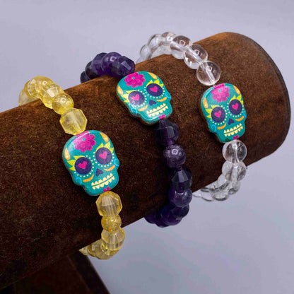 Metal Skull on gemstone beaded bracelet