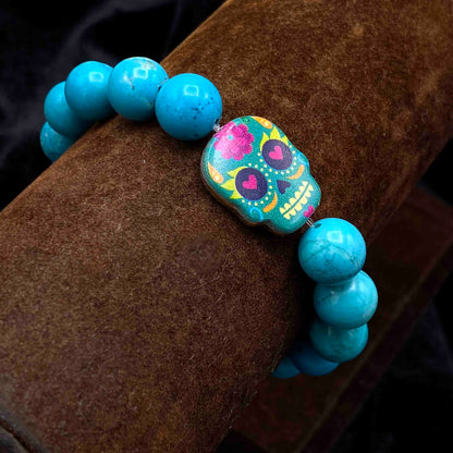 Metal Skull on gemstone beaded bracelet