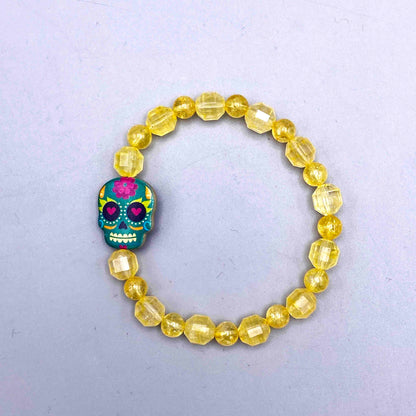 Metal Skull on gemstone beaded bracelet