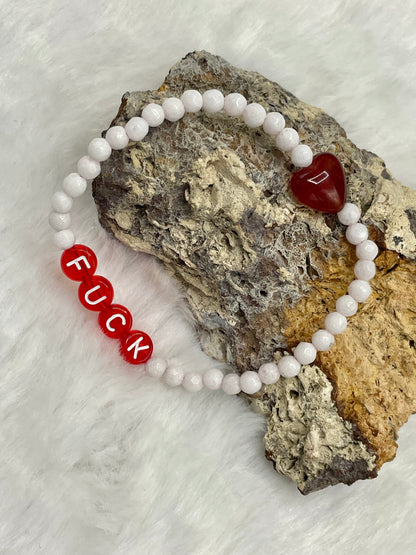 White Agate and Red Jade ”Fuck” Bracelet