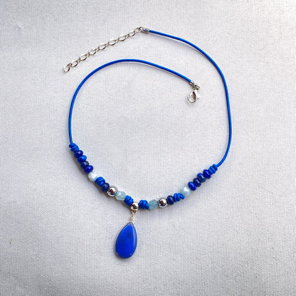 Blue Chalcedony Leather Necklace