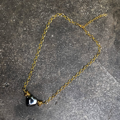 Hematite gemstone Heart Brass Leopard Necklace
