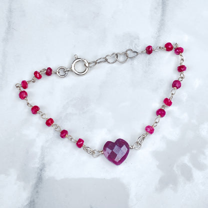 Ruby and Sterling Silver Heart Bracelet