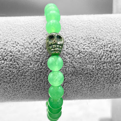 Green Pyrite Skull and Green Agate Bracelet