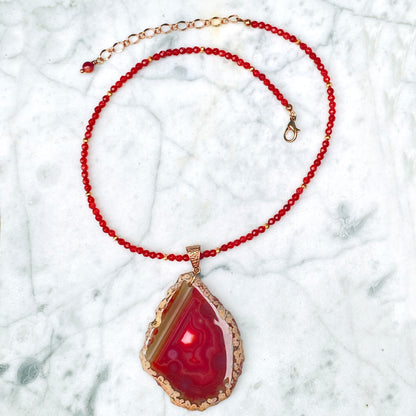 Red Agate gemstone Slice Beaded Necklace