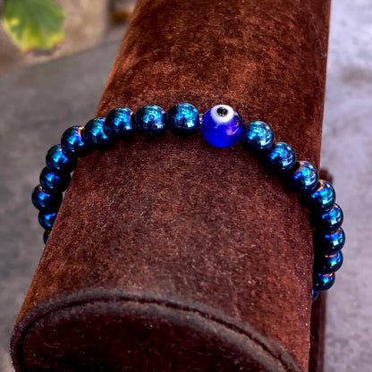 Blue Hematite gemstone Evil Eye Bracelet