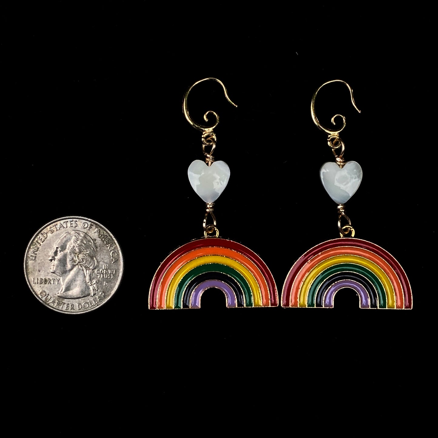Mother of Pearl Heart and Rainbow Drop earrings
