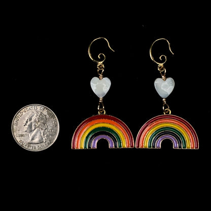Mother of Pearl Heart and Rainbow Drop earrings