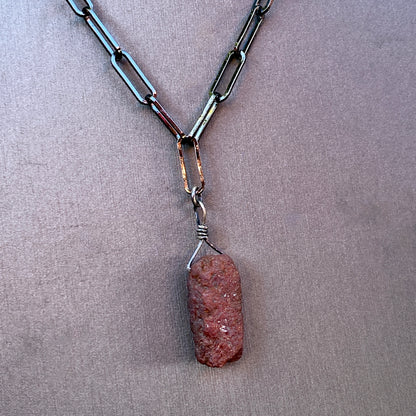 Raw Ruby gemstone Necklace on Black Gold fill Chain