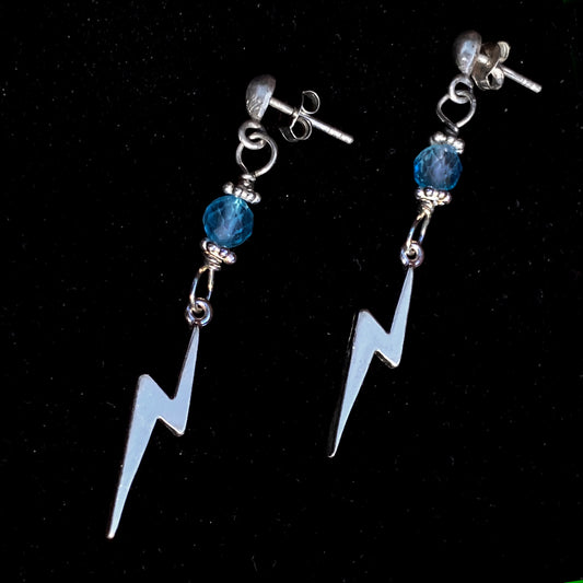 Sterling Silver and Blue Topaz Bolt Earrings
