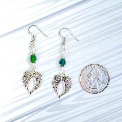 Green Agate and Wings Earrings