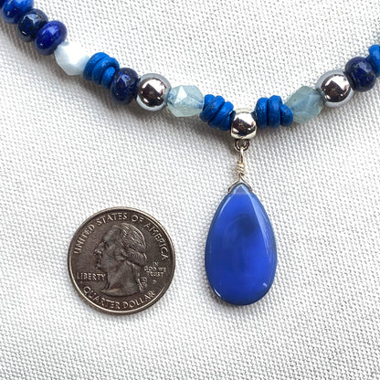 Blue Chalcedony Leather Necklace