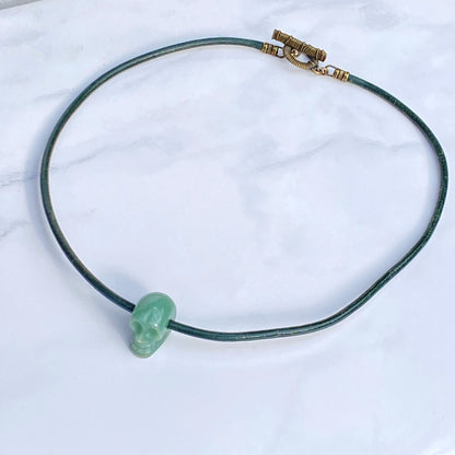 Green Aventurine Skull Necklace