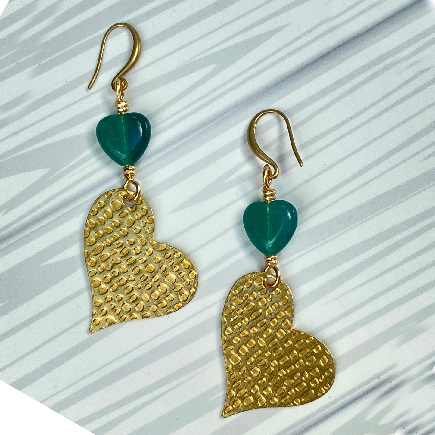 Green Onyx Heart Earrings
