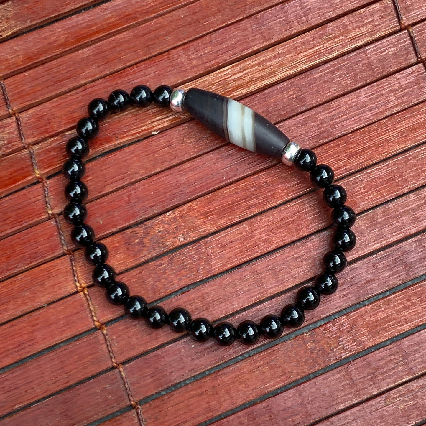 Black Banded Agate gemstone Beaded Bracelet