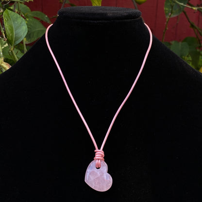 Rose Quartz Heart genuine leather Necklace