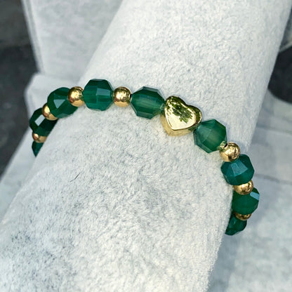 Green Agate and Gold Heart Bracelet