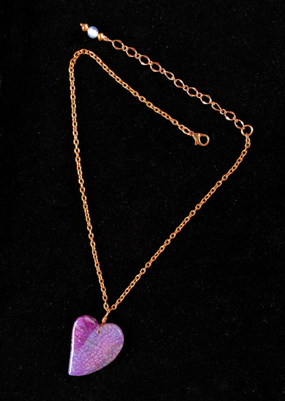 Pink Druzy Agate Heart Necklace