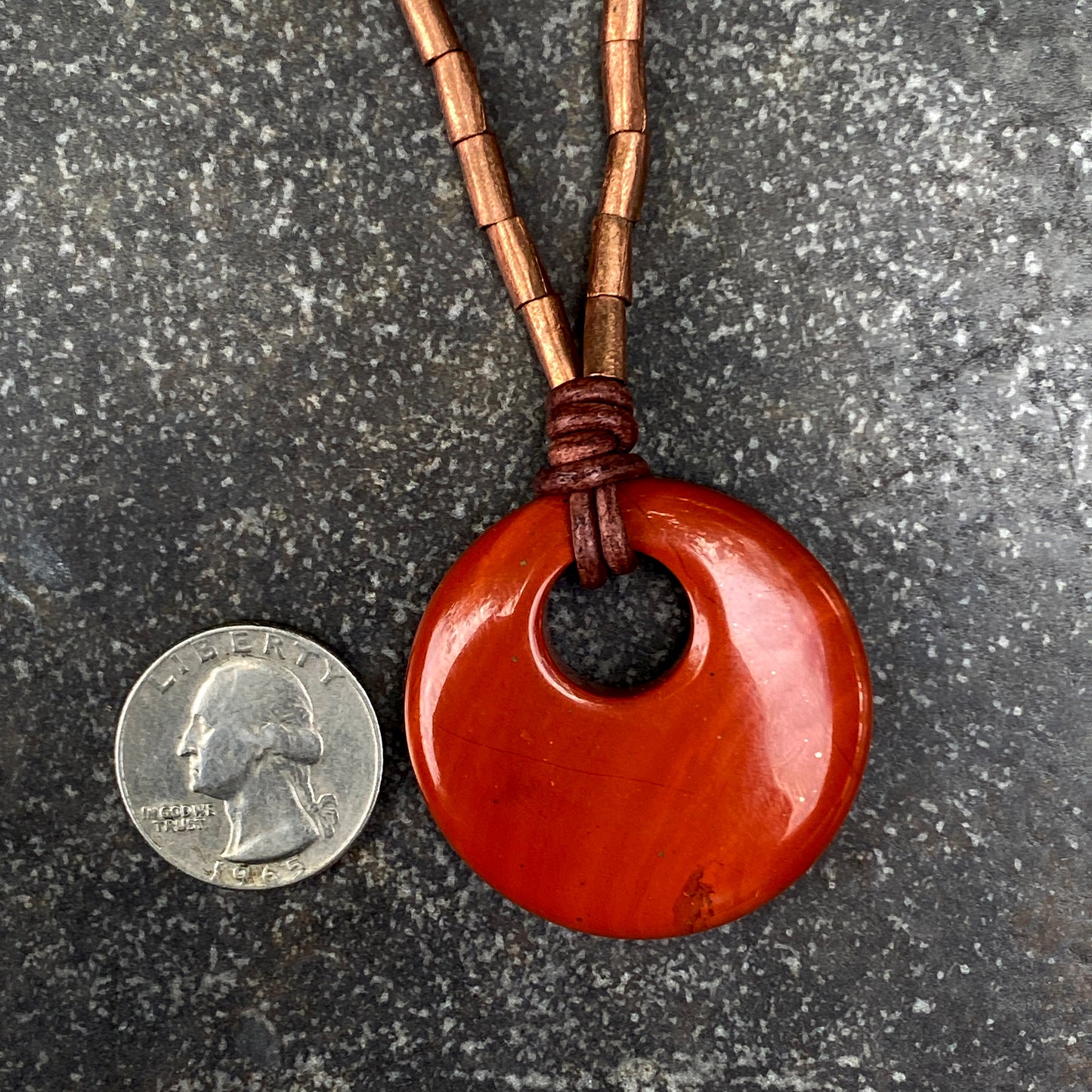 Long Red Jasper gemstone Leather Necklace