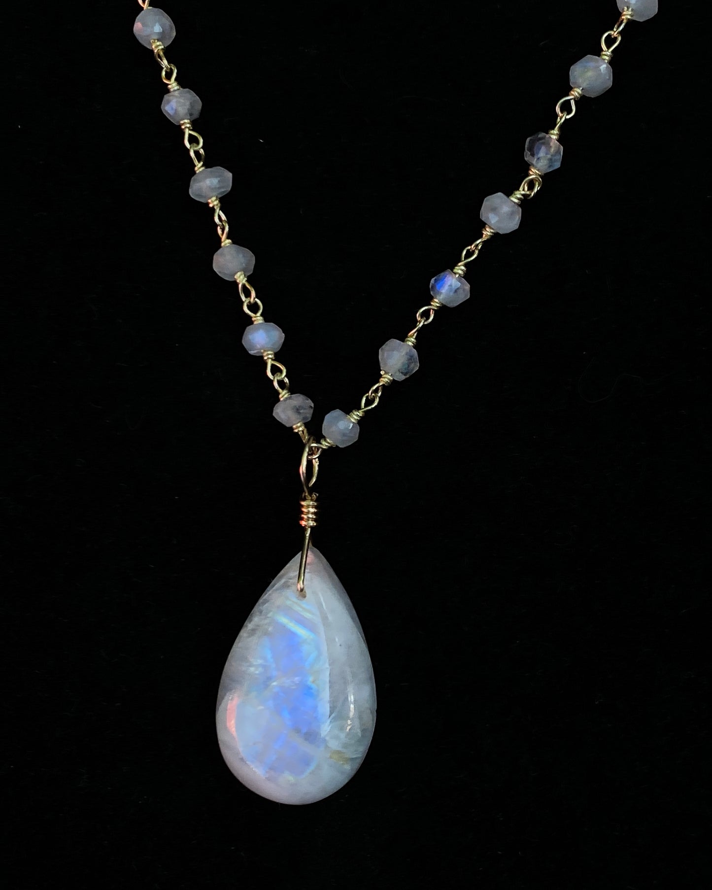 Genuine Moonstone gemstone pendant on gold fill chain Necklace
