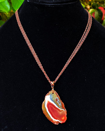 Red Agate Slice pendant copper chain necklace