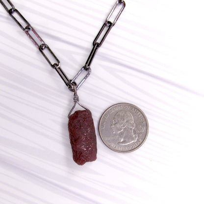 Raw Ruby gemstone Necklace on Black Gold fill Chain