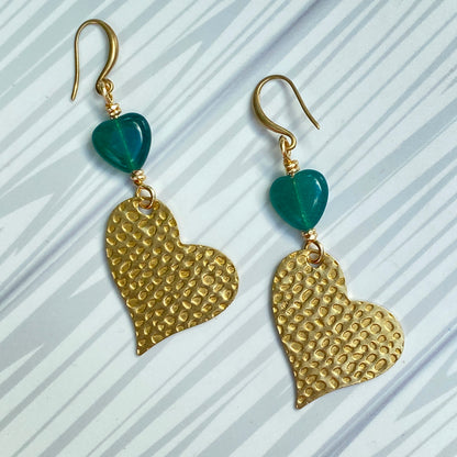 Green Onyx Heart Earrings