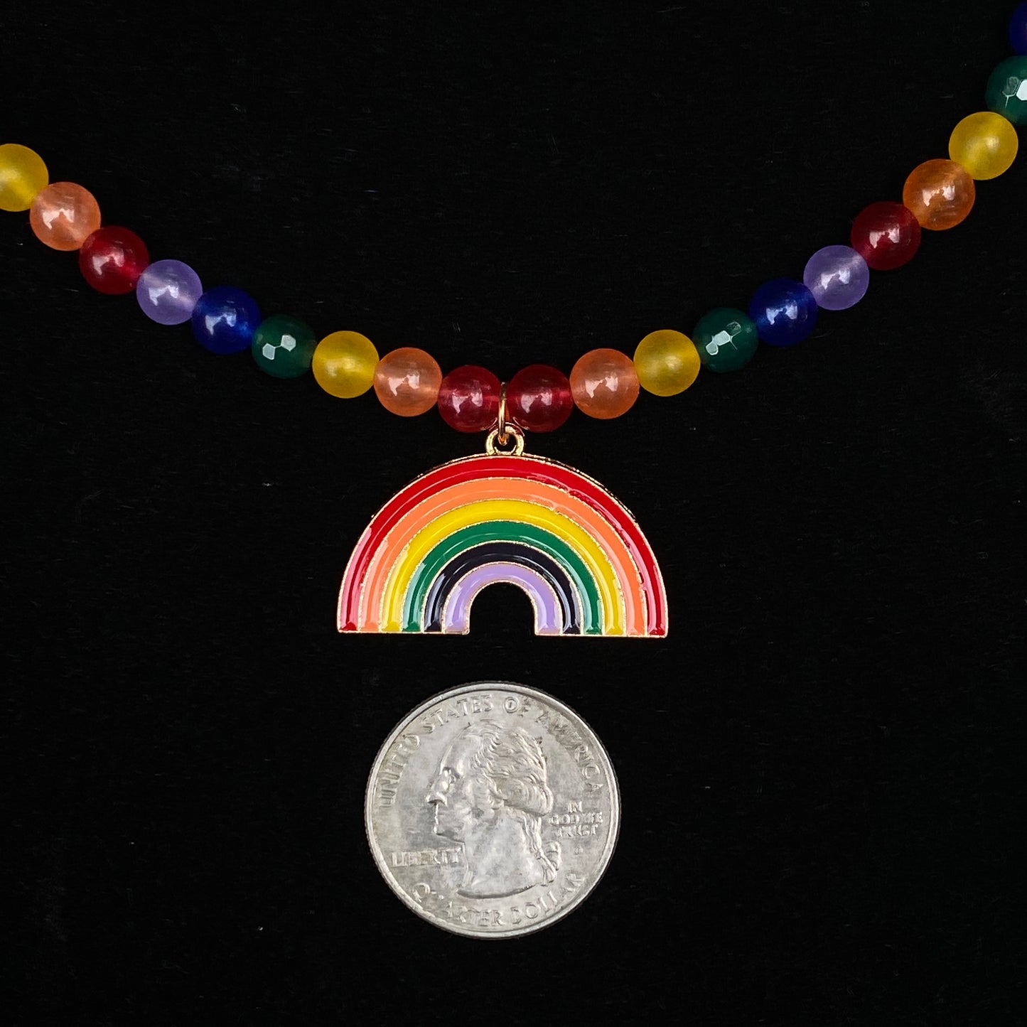 Rainbow Pendant on Jade Necklace