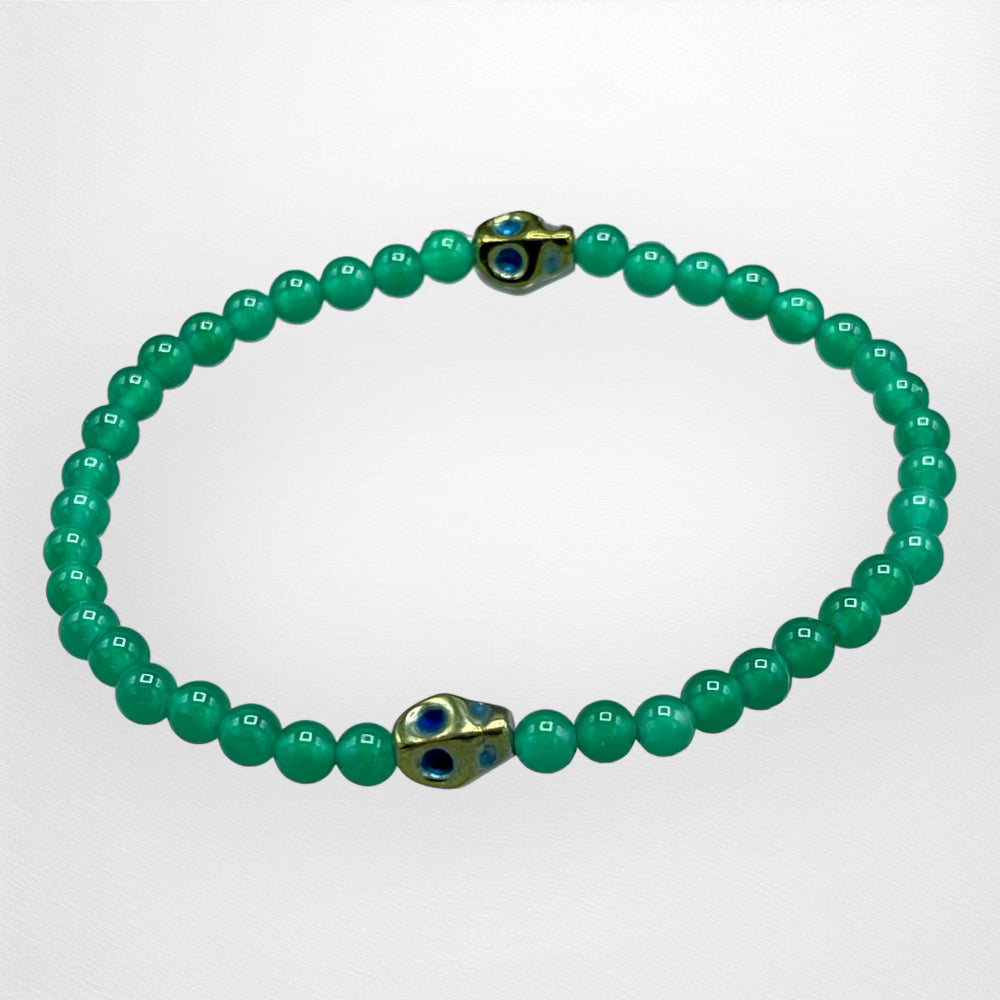 Green Agate and Hematite Skull Bracelet