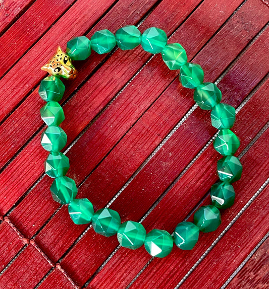 Green Agate and Gold Leopard Bracelet