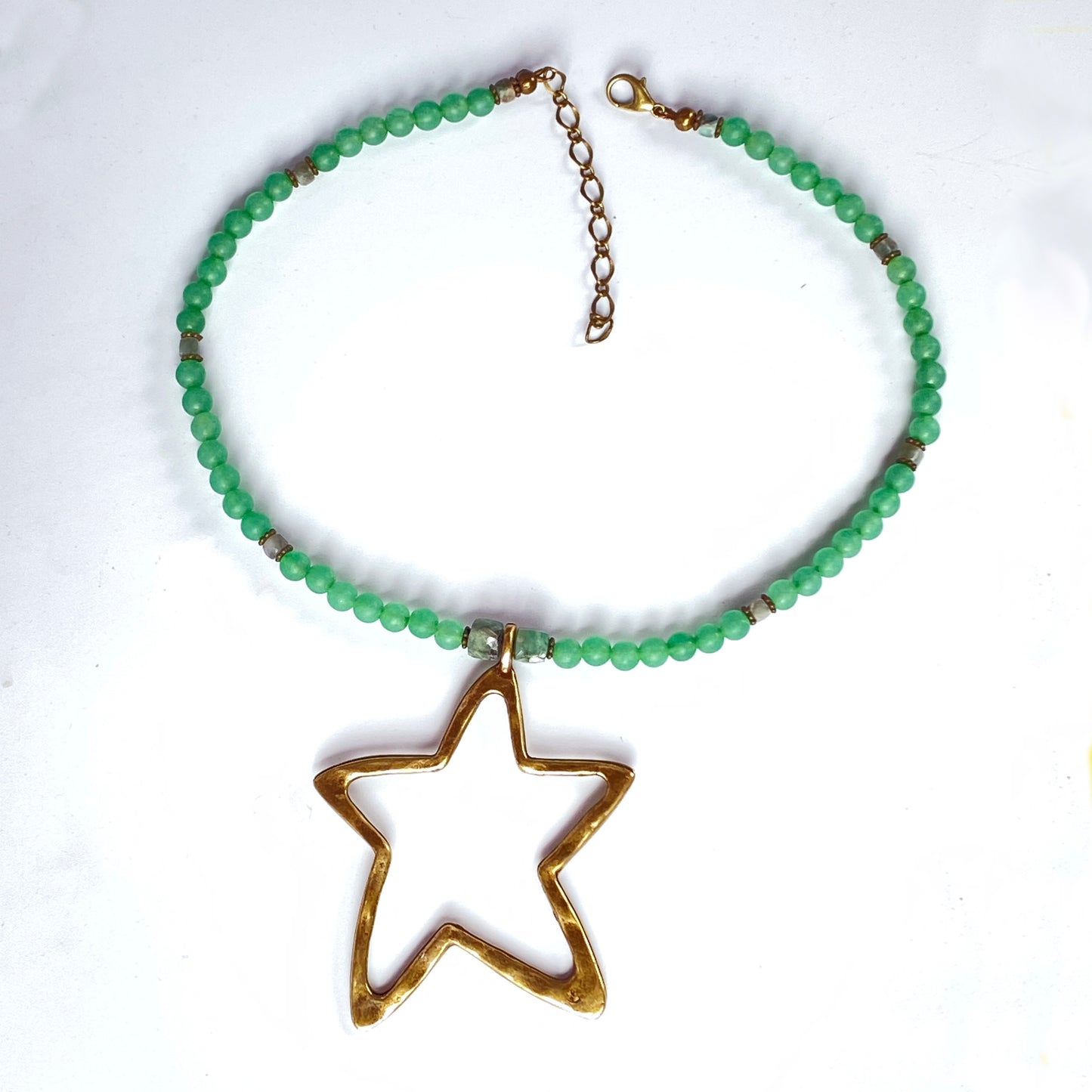 Emerald and Green Agate gemstone Star necklace