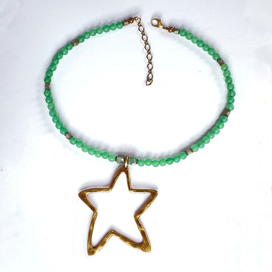 Emerald and Green Agate gemstone Star necklace