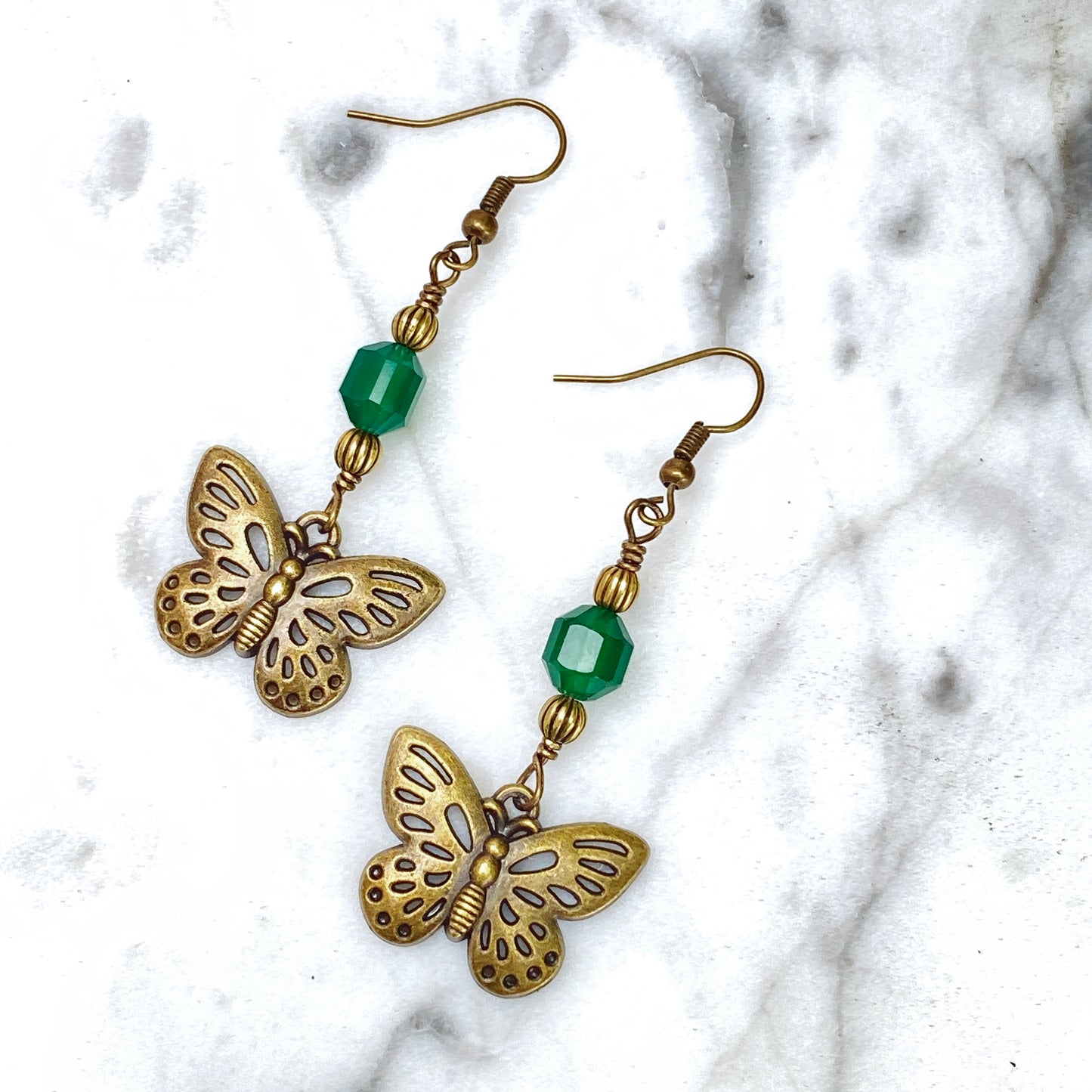Green Agate gemstone Butterfly Earrings