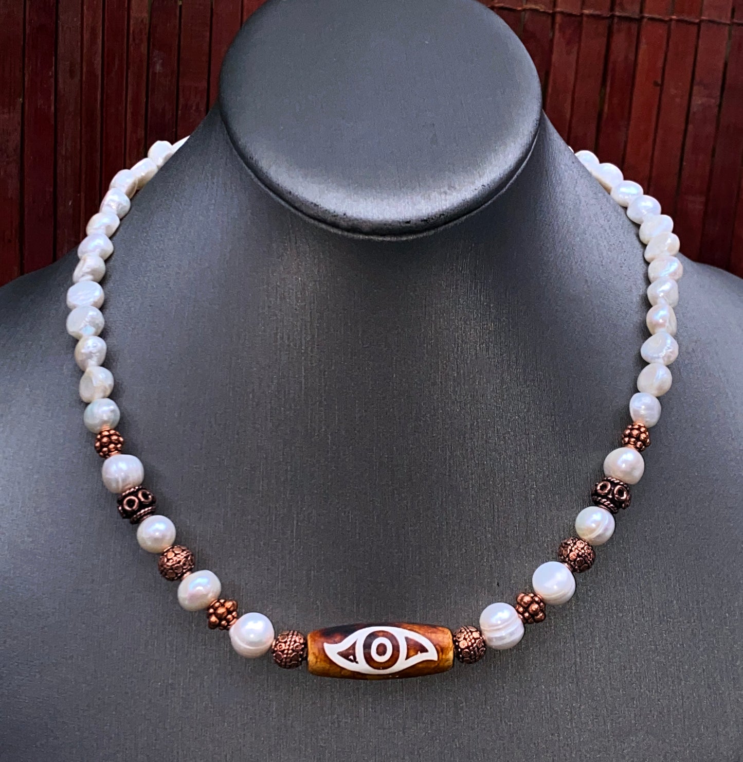 Tibetan Agate and Beaded Pearl Necklace