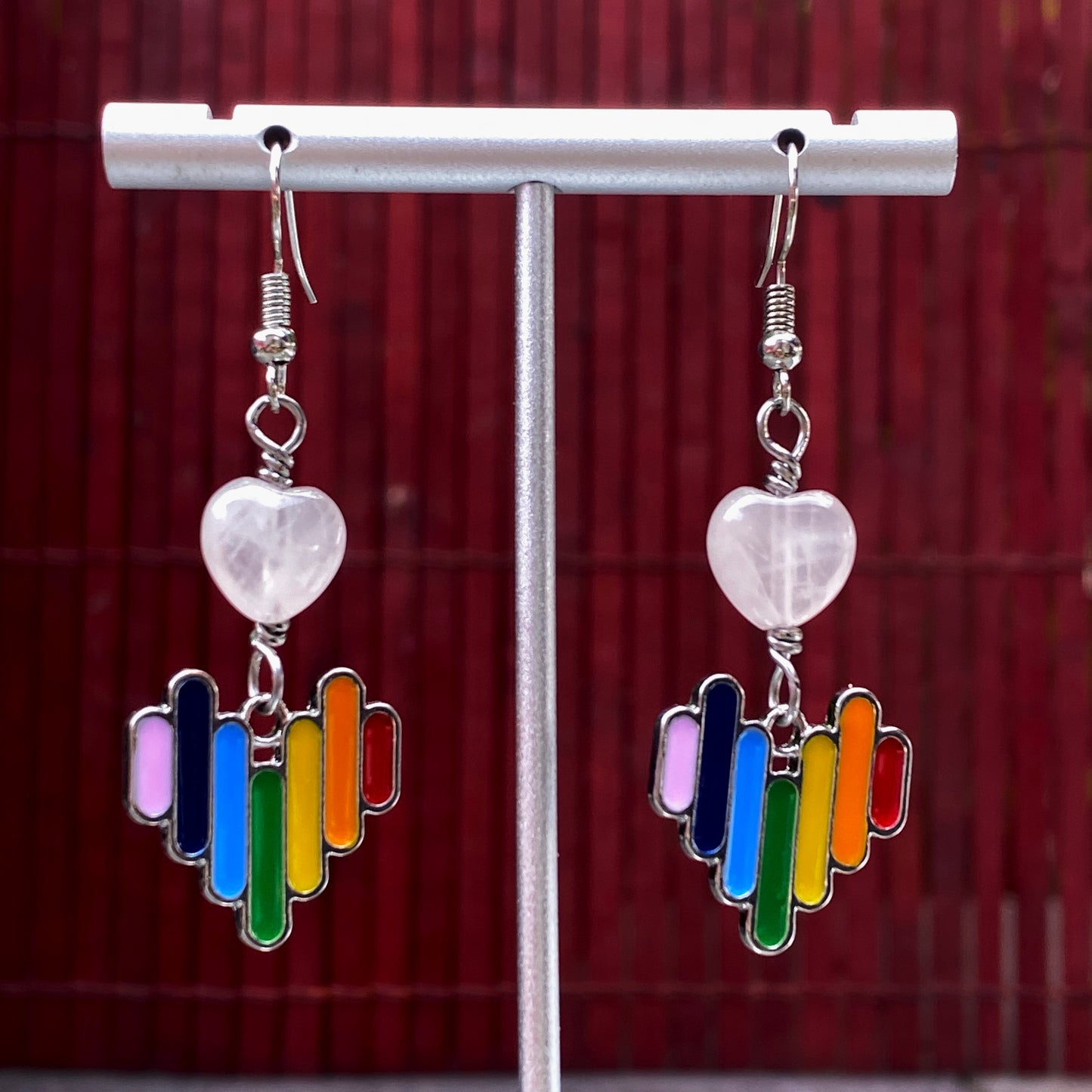 Rose Quartz and Rainbow Drop earrings