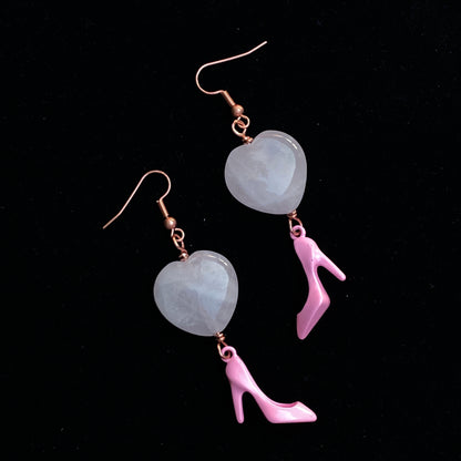 Pink Shoe and Rose Quartz Earrings-large