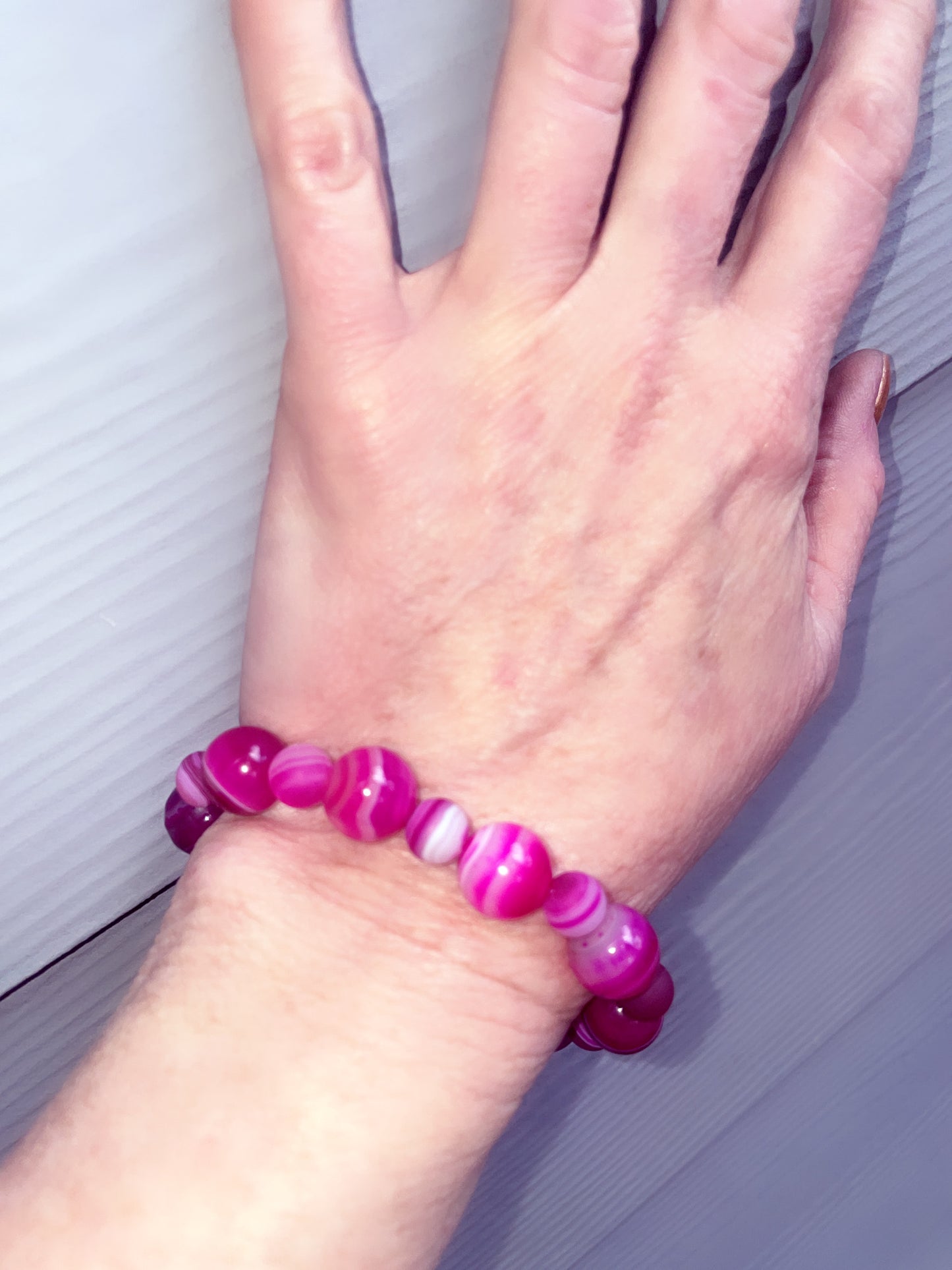 Pink Banded Agate gemstone Chunky Beaded Bracelet