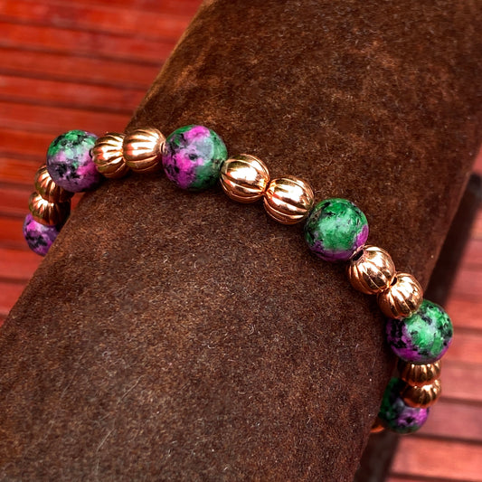 Ruby Zoisite and Copper Beaded Bracelet