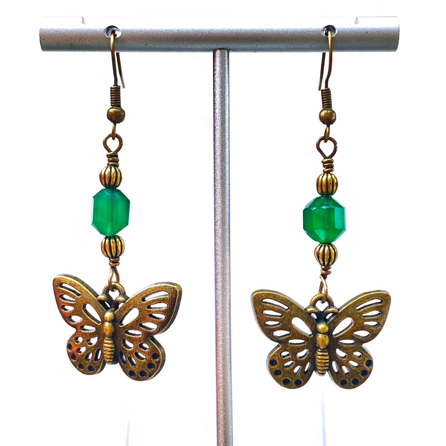Green Agate gemstone Butterfly Earrings