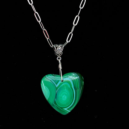 Green Banded Agate Heart Necklace