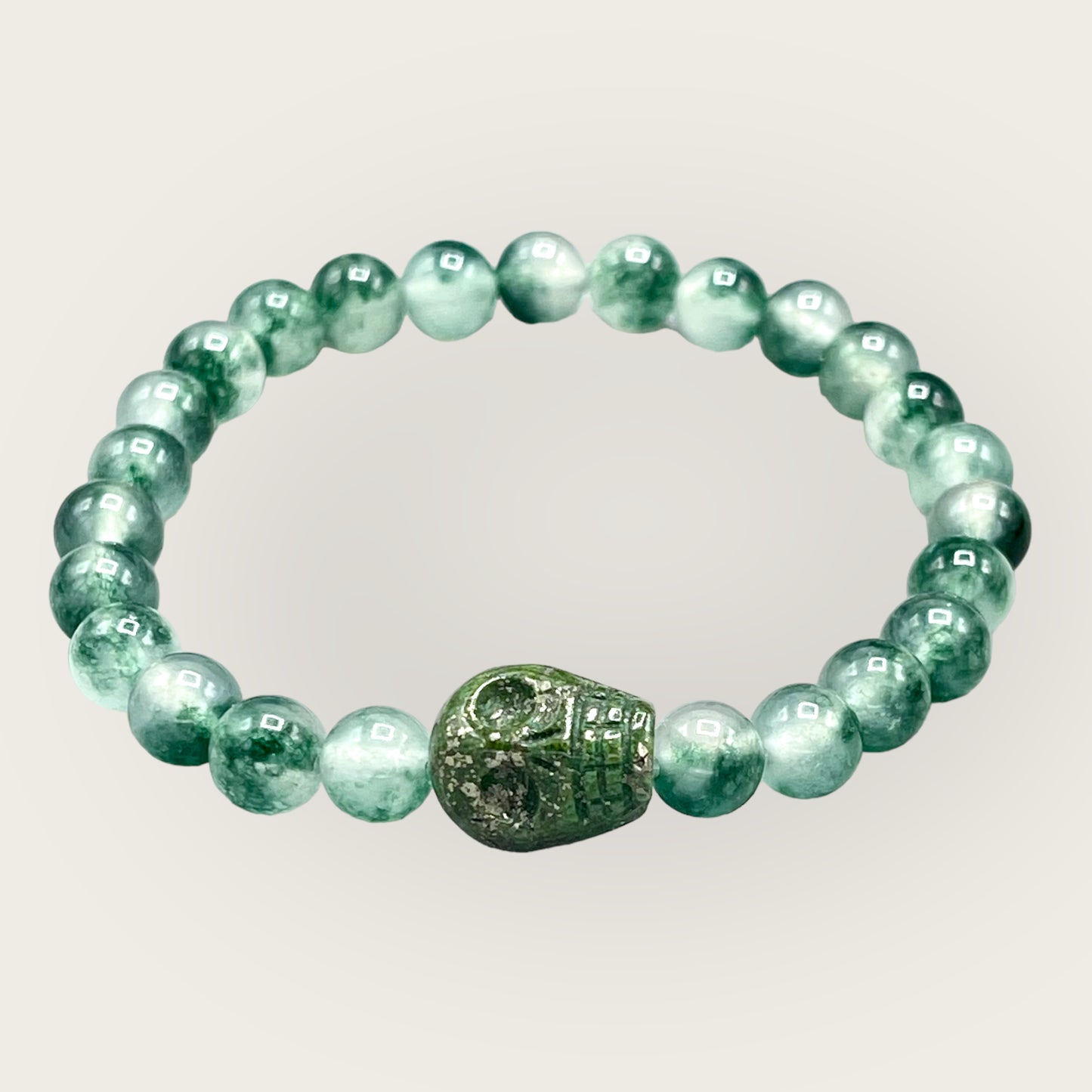 Green Jade and Pyrite Skull Bracelet