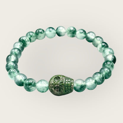 Green Jade and Pyrite Skull Bracelet